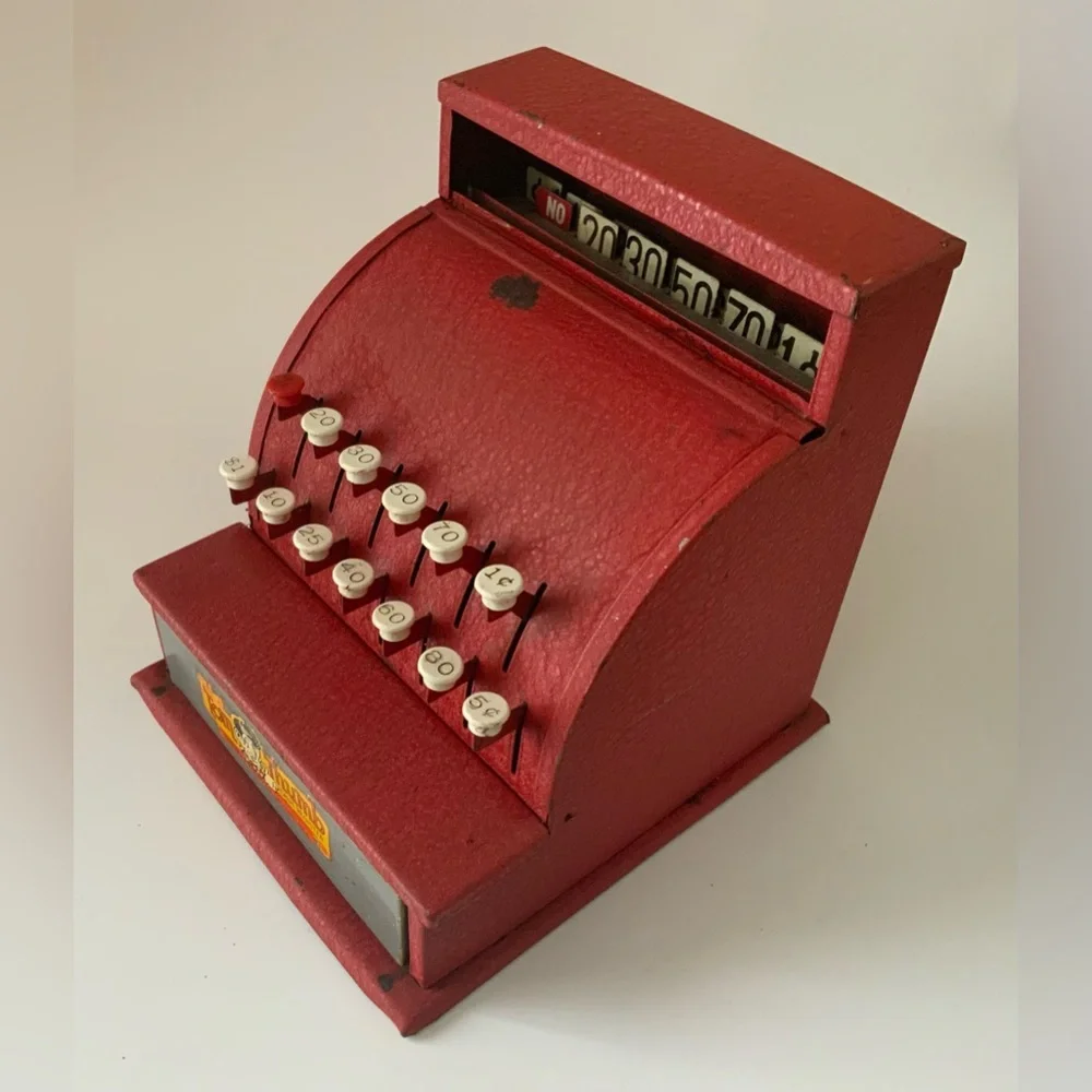 Vintage Red Toy Cash Register - Picture 1 of 12